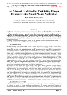 An Alternative Method for Facilitating Cheque Clearance Using Smart Phones Application