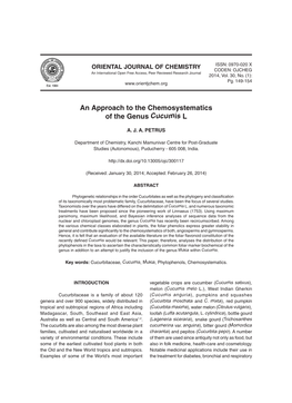ORIENTAL JOURNAL of CHEMISTRY ISSN: 0970-020 X CODEN: OJCHEG an International Open Free Access, Peer Reviewed Research Journal 2014, Vol