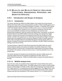 3 Affected Environment 3.13 Wildlife and Wildlife Habitat