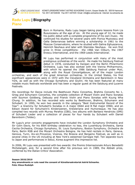 Radu Lupu | Biography Piano