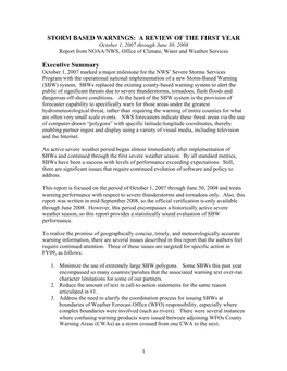 STORM BASED WARNINGS: a REVIEW of the FIRST YEAR October 1, 2007 Through June 30, 2008 Report from NOAA/NWS, Office of Climate, Water and Weather Services