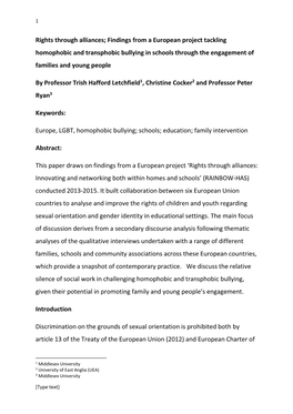 Rights Through Alliances; Findings from a European Project Tackling