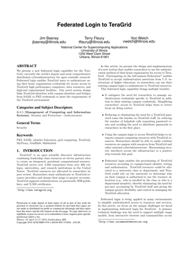 Federated Login to Teragrid