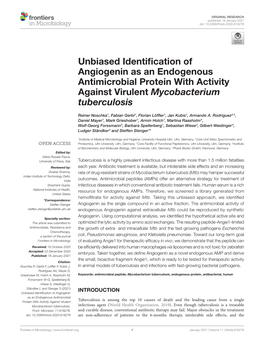 Unbiased Identification of Angiogenin As an Endogenous Antimicrobial Protein with Activity Against Virulent Mycobacterium Tuberculosis
