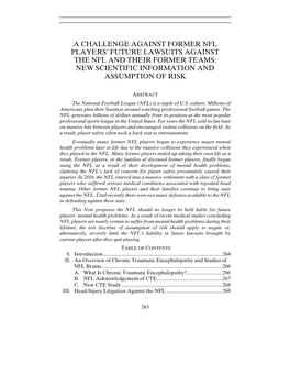 A Challenge Against Former Nfl Players’ Future Lawsuits Against the Nfl and Their Former Teams: New Scientific Information and Assumption of Risk