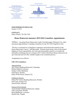2015 House Dem Committee Assignments