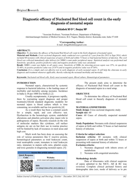 Diagnostic Efficacy of Nucleated Red Blood Cell Count in the Early Diagnosis of Neonatal Sepsis