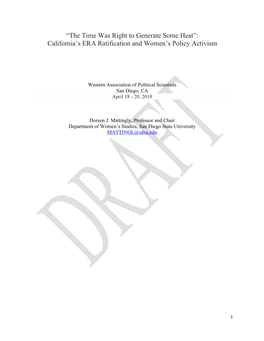 California's ERA Ratification and Women's Policy Activism