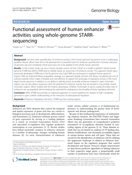 Functional Assessment of Human Enhancer Activities Using Whole-Genome STARR- Sequencing Yuwen Liu1,2†, Shan Yu1,2†, Vineet K