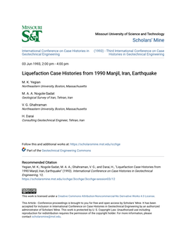 Liquefaction Case Histories from 1990 Manjil, Iran, Earthquake