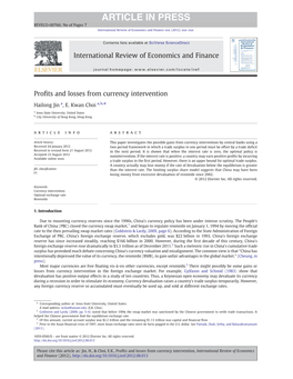 Profits and Losses from Currency Intervention International Review Of