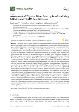 Assessment of Physical Water Scarcity in Africa Using GRACE and TRMM Satellite Data