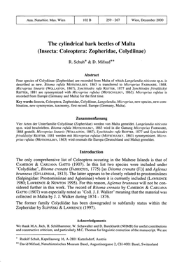 The Cylindrical Bark Beetles of Malta (Insecta: Coleoptera: Zopheridae, Colydiinae)