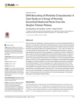 DNA Barcoding of Rhodiola (Crassulaceae): a Case Study on a Group of Recently Diversified Medicinal Plants from the Qinghai-Tibetan Plateau