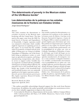 The Determinants of Poverty in the Mexican States of the US-Mexico Border1 Los Determinantes De La Pobreza En Los Estados Mexica