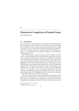 Phonotactic Complexity of Finnish Nouns FRED KARLSSON