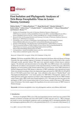 First Isolation and Phylogenetic Analyses of Tick-Borne Encephalitis Virus in Lower Saxony, Germany