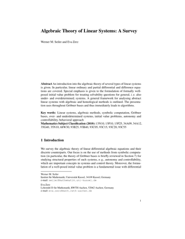 Algebraic Theory of Linear Systems: a Survey