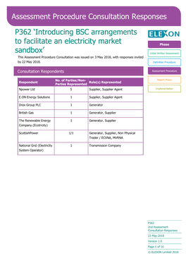 P362 Second Assessment Procedure Consultation Responses