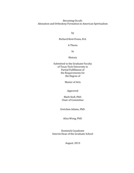 Becoming Occult: Alienation and Orthodoxy Formation in American Spiritualism