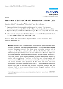 Interaction of Stellate Cells with Pancreatic Carcinoma Cells