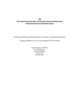 The Bilingual Memory and Self-Translation: the Impact of the Relationship Between Language and Memory on the Autobiographical Se