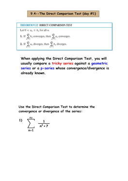 The Direct Comparison Test (Day #1)