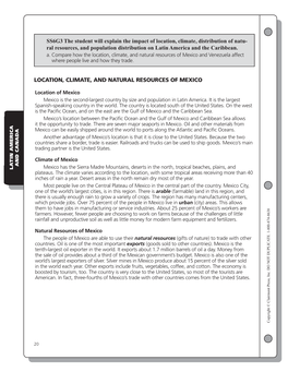 SS6G3 the Student Will Explain the Impact of Location, Climate, Distribution of Natu- Ral Resources, and Population Distribution on Latin America and the Caribbean