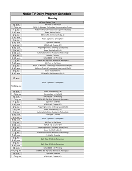 NASA Television Schedule (Week of April 6Th) Updated.Xlsx