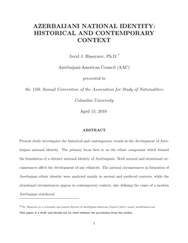 Azerbaijani National Identity: Historical and Contemporary Context