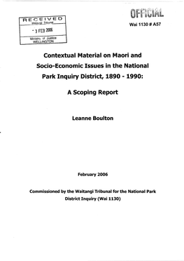 Contextual Material on Maori and Socio-Economic Issues in the National Park Inquiry District, 1890 - 1990