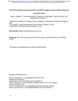 1 Gα13 Loss Promotes Tumor Progression in the KPC Transgenic