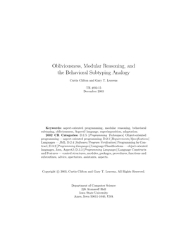 Obliviousness, Modular Reasoning, and the Behavioral Subtyping Analogy