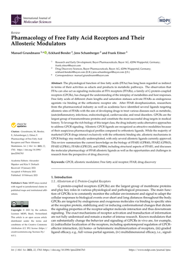 Pharmacology of Free Fatty Acid Receptors and Their Allosteric Modulators