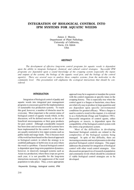 Integration of Biological Control Into Ipm Systems for Aquatic Weeds