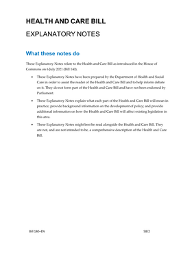 Health and Care Bill Explanatory Notes