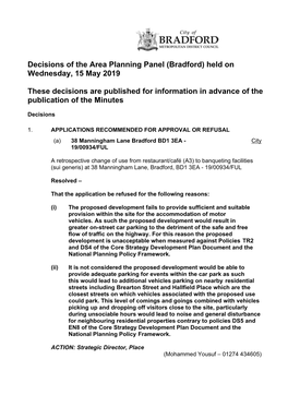 Bradford) Held on Wednesday, 15 May 2019