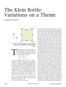 The Klein Bottle: Variations on a Theme Gregorio Franzoni