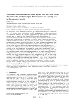 Postseismic Crustal Deformation Following the 1993 Hokkaido Nansei- Oki Earthquake, Northern Japan: Evidence for a Low-Viscosity