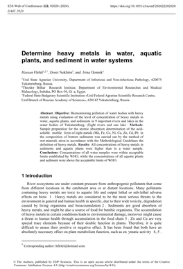 Determine Heavy Metals in Water, Aquatic Plants, and Sediment in Water Systems