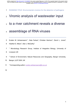 Viromic Analysis of Wastewater Input to a River Catchment Reveals a Diverse Assemblage of RNA Viruses