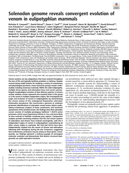 Solenodon Genome Reveals Convergent Evolution of Venom in Eulipotyphlan Mammals