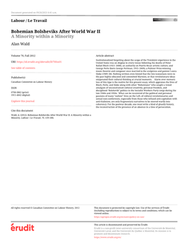 Bohemian Bolsheviks After World War II a Minority Within a Minority Alan Wald