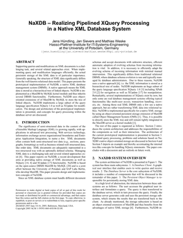 Naxdb – Realizing Pipelined Xquery Processing in a Native XML Database System