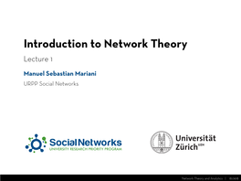 Introduction to Network Theory Lecture 1