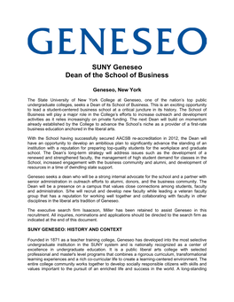 SUNY Geneseo Dean of the School of Business