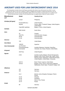 PAR's Listing of Aircraft Used in Law Enforcement