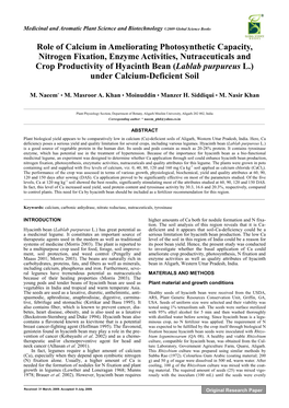 Role of Calcium in Ameliorating Photosynthetic Capacity, Nitrogen