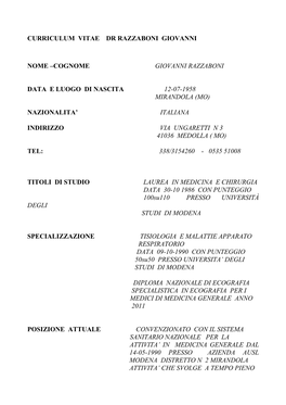 Curriculum Vitae Dr Razzaboni Giovanni