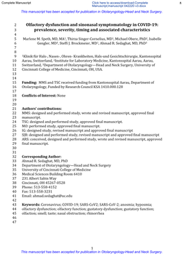 Olfactory Dysfunction and Sinonasal Symptomatology in COVID-19: 3 Prevalence, Severity, Timing and Associated Characteristics 4 5 Marlene M
